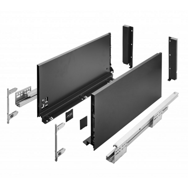 Guide per cassetti Axispro Soft close estrazione totale con Spondina Nero D mm.199 varie lunghezze  GTV